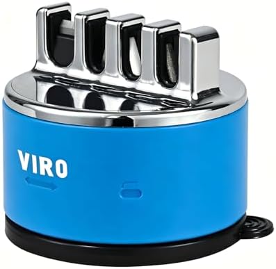 VIRO Compact Suction Kitchen Chef Knife Scissors Sharpener for Straight & Serrated Knives, 4-Stage Knife Sharpening Tool Helps Repair and Restore Blades (Bright Blue)