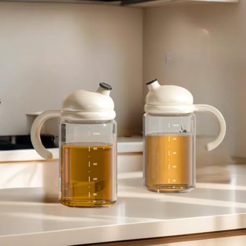 Glass Oil Dispenser with Measurement Markings, 500ml/16.9oz, Heat-Resistant, White Lid