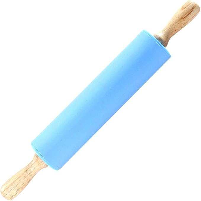 Large Wooden Silicone Rolling Pin Kitchen Handle Revolving Non-stick Dough Pastry Baking Tool(BLUE)