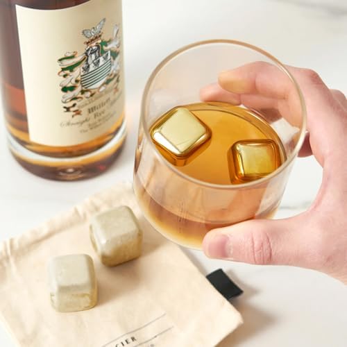 Reusable Stainless Steel Ice Cubes, 8 Packs Metal Whiskey Stones Chilling Rocks, Reusable Ice Cube for Whiskey, Vodka, Beverage Chilling Stones, Gold