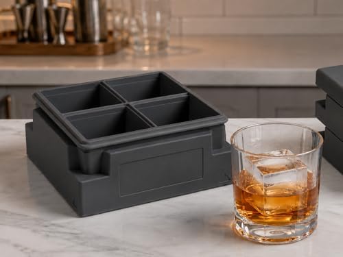 Party Set, 3-Piece Premium Silicone Ice Cube Trays with Watertight Design, Any-Which-Way No-Spill Stackable Freezer Mold for Cocktails, RV, Baby Food & Odor-Free Ice (Charcoal, Slate Black)