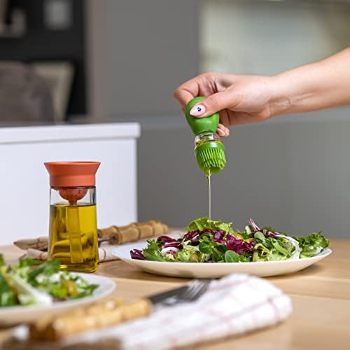 FISURA Oil Bottle with Green and Orange Brush 180ml Glass Oil Dispenser with Brush for BBQ and Kitchen Silicone and Glass