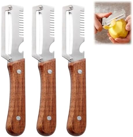 Multi-Functional Vegetable Peeler for Kitchen, Ultra-Sharp Stainless Steel Blade with Wooden Handle and Bottle Opener, For Fruits and vegetables (3 Pcs)