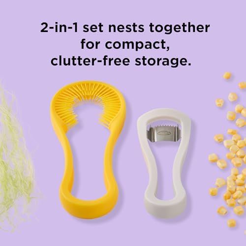 Chef’n Nesting Corn Tool Set, Corn Peeler and Desilker Brush, 2-in-1 Corn Silk Remover and Cob Stripper