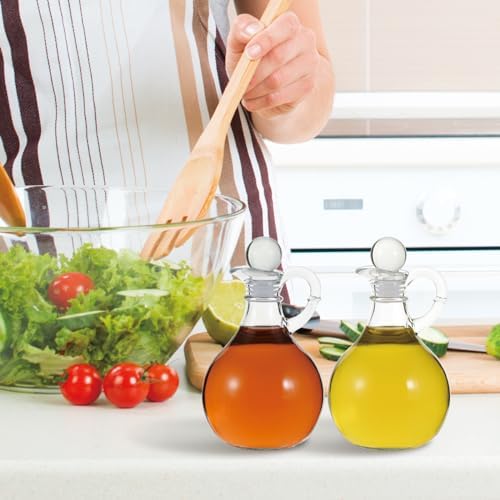 Oil and Vinegar Cruet Set of 2, Glass Oil and Vinegar Dispenser with Airtight Stopper, Glass Condiment Container for Homemade Oil, Salad Dressing
