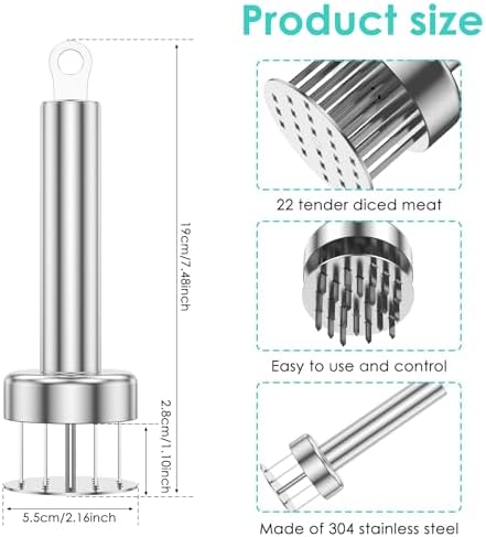UKQRRTC Stainless Steel Meat Tenderizer Mallet 22 Needles Handheld Meat Tenderizer Tool Meat Tenderizer Press Efficient Meat Hammer Mallet for Steak Chicken Fish Pork 2.2×2.2×7.5in, Standard, Silver