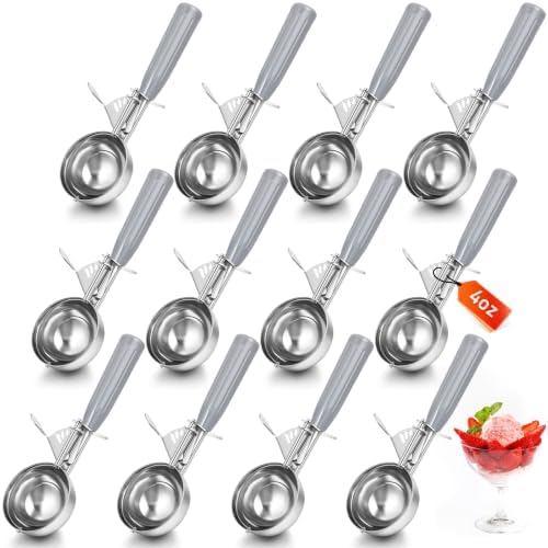 Reallnaive 12 Pcs Ice Cream Scooper with Trigger, 4 oz, Gray