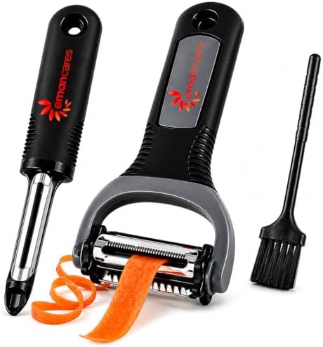 Peel 3X Faster Vegetable Peeler Set (3-Piece) – Ultra-Sharp Stainless Steel Y Peeler, Julienne & Swivel Peeler – Non-Slip Ergonomic Handle for Potatoes, Carrots, Apples