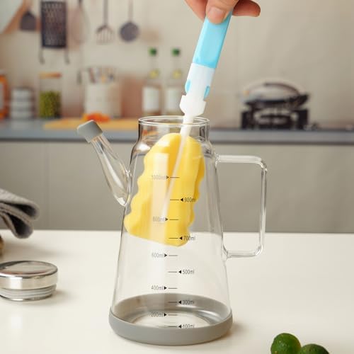 Glass Oil and Vinegar Dispenser with Stainless Steel Lid, No Drip Kitchen 20Oz Liquid Container, Large Cruet (Clear, 600ml)