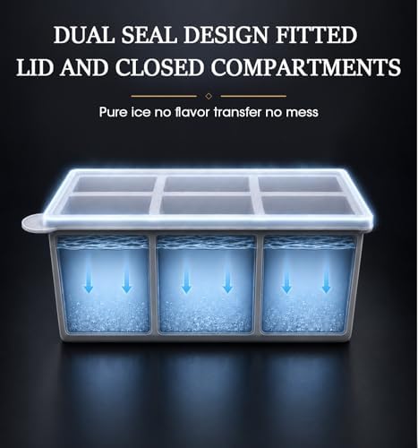 DOQAUS Silicone Ice Cube Tray, 2 Inch Large Square Ice Cube Mold with Lid, BPA Free Flexible Ice Tray for Whiskey, Cocktails, Freezer, Easy Release (2 Packs)
