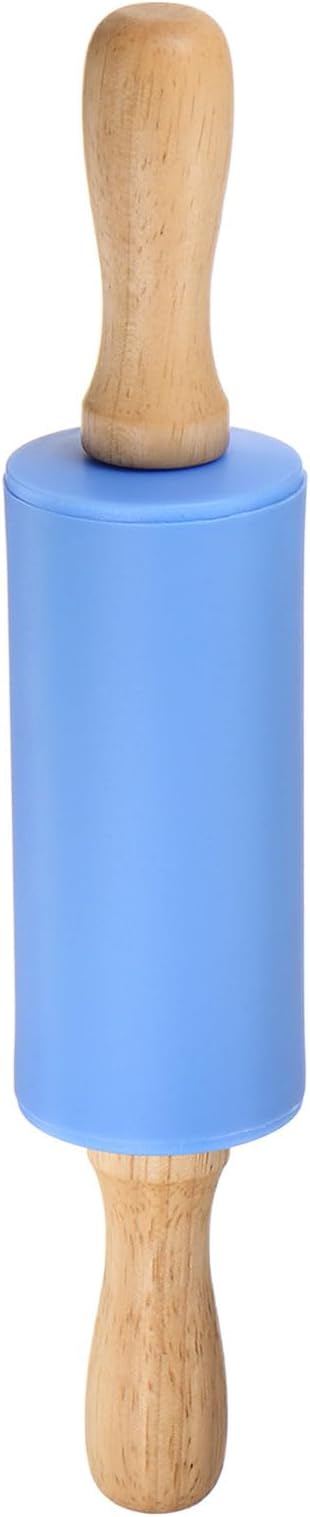 HARFINGTON Silicone Rolling Pins for Baking 9 Inch Wooden Handle Non Stick Rolling Pin Small Roller Playdough Rolling Pins for Dough Pizza Pastry Fondant Kitchen, Blue