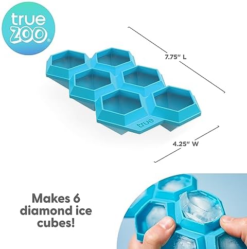TrueZoo Iced Out Diamond Ice Tray, Easy Release Silicone Ice Mold for Whiskey, Cocktails, Spirits, Iced Tea, Beverages, Bar Cart Accessories, Kitchen & Home Bar Gifts, Set of 1, Blue