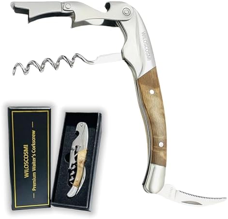 Wine Key & Corkscrew Wine Opener–3-in-1 with Foil Cutter and Bottle Opener, Professional Double Hinged Waiter's Corkscrew for Servers and Bartenders