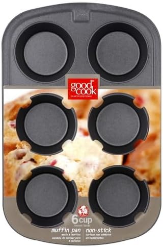 GoodCook Everyday Muffin Pan Nonstick Warp-Resistant Carbon Steel Construction, 6-Cup, Gray
