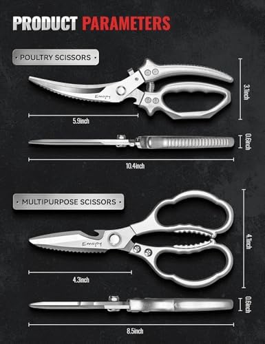 Emojoy 2-Piece Kitchen Scissors Set with Poultry Shears, Japanese Stainless Steel Kitchen Shear, All Purpose Scissor for Food, Chicken Bones, Dishwasher Safe