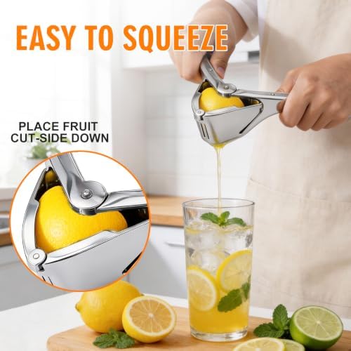 Stainless Steel Lemon Squeezer, Handheld Citrus Juicer with Seed Strainer