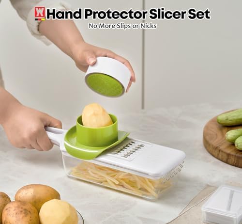 WAGENSTEIGER Stainless Steel Mandoline Slicer - Adjustable Multi-Blade Vegetable & Food Chopper with 6 Interchangeable Blades, Safe Hand Guard, Non-Slip Base & Catch Tray – Julienne Slicer