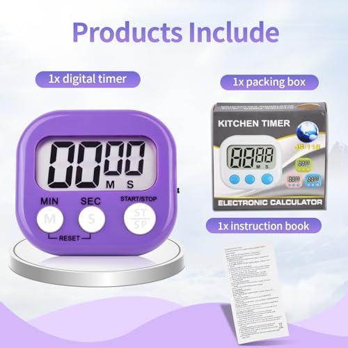 12 Pack Digital Kitchen Timer Magnetic Digital Timer with Big Display Loud Ring Cooking Timers for Kitchen Electronic Timer for Cooking, Bathing, Gym, Break Time, Classroom(12,White,Blue,Purple)