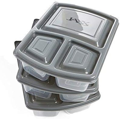Fit & Fresh JAXX Meal Prep Container Set with Snap-In Cutting Board, Divided Bento Style, Set Includes 3 Containers With Lids and 1 Cutting Board, Gray