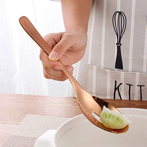 Salad Spoon Fork Serving Set of 3, Baikai 10 inch Heavy Duty Stainless Steel Polished Servers Spoon, Fork, Slotted Spoons(Rose Gold)