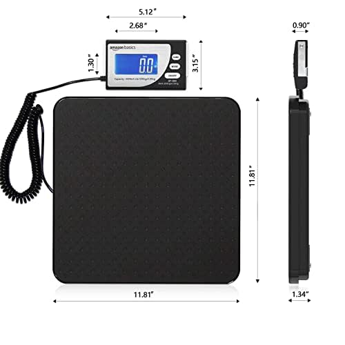 Amazon Basics Digital Shipping Postal Scale with Tare Function, Heavy Duty Weighing Platform, 660 lb Capacity, 1 Ounce Readability, Portable, Black