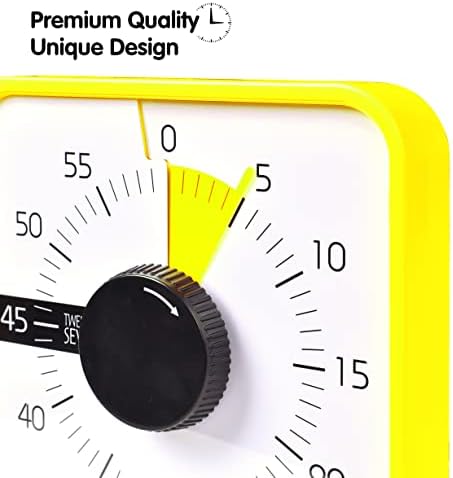 TWENTY5 SEVEN Countdown Timer 7.5 inch; 60 Minute 1 Hour Visual Timer – Classroom Teaching Tool Office Meeting, Mechanical Countdown Clock for Kids Exam Time Management Magnetic, Yellow