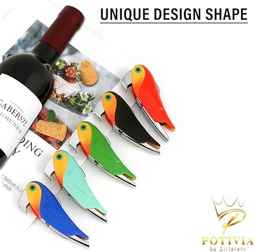 Wine Opener Waiter Corkscrew - Professional Wine Key for Servers & Bartenders with Foil Cutter - Manual Bottle Opener, Double Hinged Bird Shape 3-in-1 (Turquoise blue)