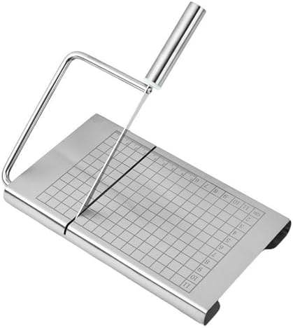 Stainless Steel Cheese & Butter Slicer with Blade, Food Grade Cutter with Grid Scale Cutter Board, Multipurpose Kitchen Slicer for Cheese, Butter, Vegetables, Fruits, Sausage & Deli Food
