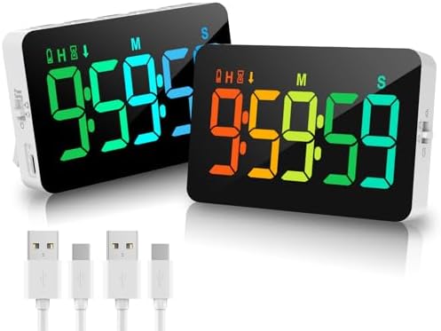 Samshow Rechargeable Digital Kitchen Timer, 2 Packs, Color Change