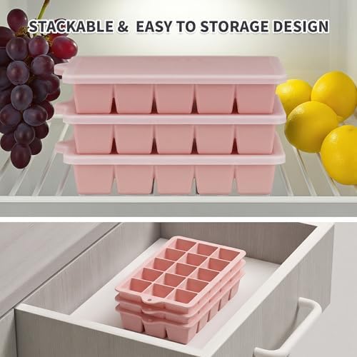 Silicone Ice Cube Tray 2 Pack, HANCELANT Ice Cube Mold, Ice Trays for Freezer with Lid for Whiskey, Cocktail, Drinks and Food, Freezer, BPA Free, Easy Release