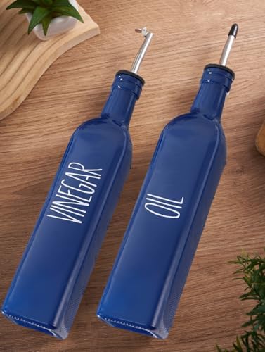 Glass Oil Dispenser for Kitchen, Blue Olive Oil Dispenser Bottle & Oil and Vinegar Dispenser Set, Cooking Oil Dispenser & Oil Container, Multipurpose Olive Oil Bottle for Cooking(LL, 1)