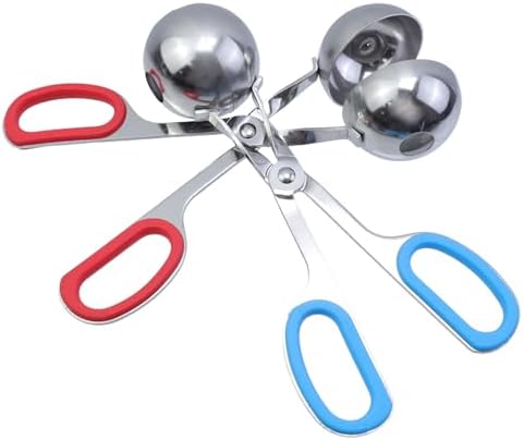 2 Pcs Meatball Maker Tongs None-Stick Meatball Maker Stainless Steel Meat Ballers Scoop Ball Maker Ice Tongs for Meat, Cake Pop, Ice Cream Scoop, Fruit, Cookie Dough, Melon -Red & Blue（L Size）