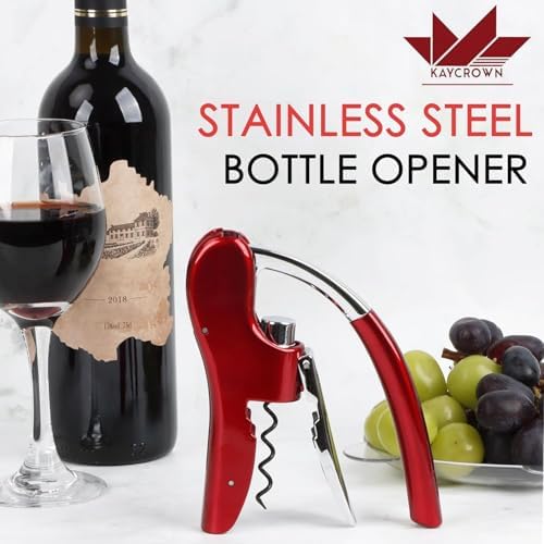 KAYCROWN Wine Bottle Opener, Vertical Lever Corkscrew with Built in Foil Cutter Design, Manual Handheld Corkscrew with Ergonomic Lever Pump