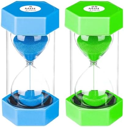 SuLiao Hourglass Sand Timer for Kids,Plastic Sand Clock 5/25 Minutes Set,Large Blue Green Sand Watch 5&25Min,Reloj de Arena Niños,Colorful Hour Glass Sandglass Timer for Classroom,Games,Kitchen,Decor