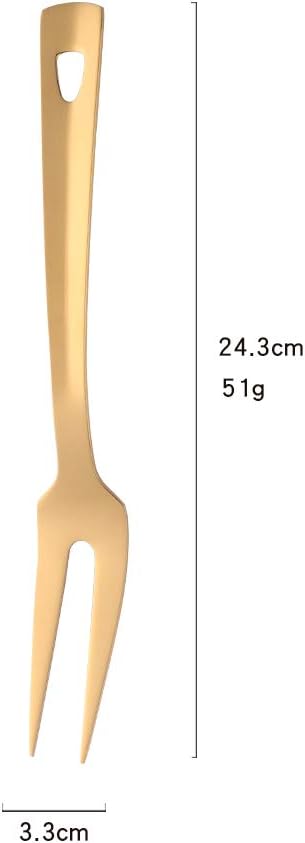 6 Pcs 9.6 in Gold Meat Forks for Kitchen, Stainless Steel Titanium Plated Dinner Fork, Ergonomic Integral Forming Mirror Polish-Dishwasher Safe