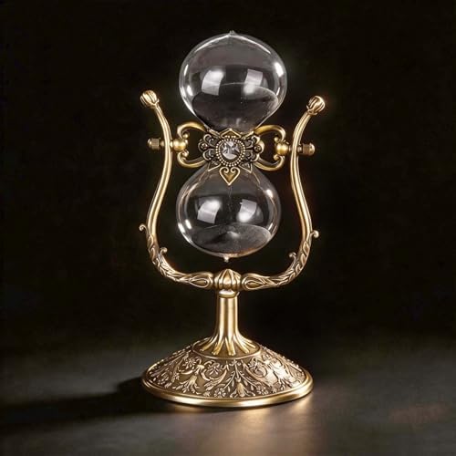 Vintage Engraving 30 Minute Hourglass, Rotating Sand Timer Clock, Unique Metal Sand Watch 30 Min, Antique Brass Hour Glass Sandglass for Home, Desk, Office(Black)