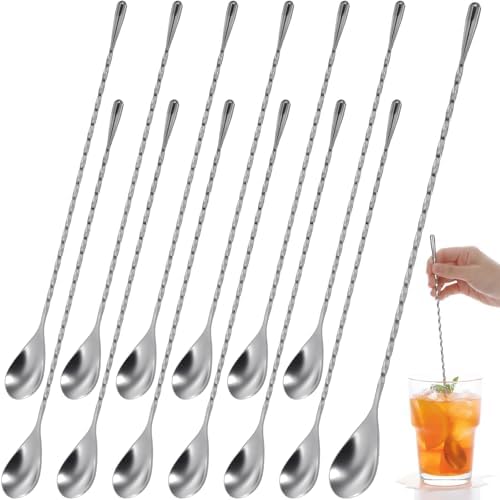 12 PCS Bar Spoon Cocktail Mixing Spoon, 12 Inch Stainless Steel Mixing Spoons with Spiral Handle for Bartenders, Coffee & Ice Cream, Easy to Clean & Great for Professional and Home Use