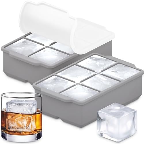 KitchFort® Large Silicone Ice Cube Tray (2-Pack) - 2" Big Ice Mold with Lid