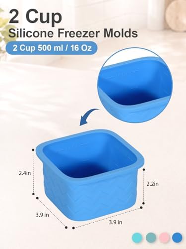 2 Cup Silicone Freezer Trays with Lid, 4 Pack Silicone Freezer Molds