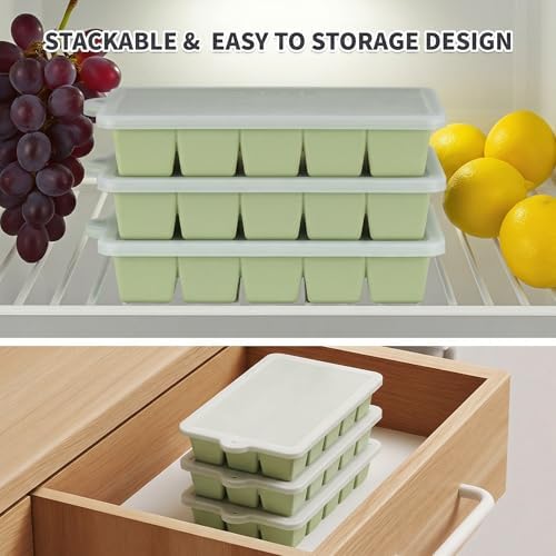 Silicone Ice Cube Tray 2 Pack, HANCELANT Ice Cube Mold, Ice Trays for Freezer with Lid for Whiskey, Cocktail, Drinks and Food, Freezer, BPA Free, Easy Release