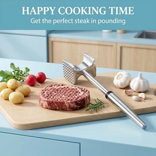 Meat Tenderizer Hammer with Comfortable-Grip Handle, Dual-side Mallet for Kitchen, Heavy Duty Pounder For Tenderizing Steak, Beef and Fish,nuts