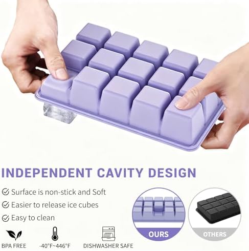 Silicone Ice Cube Tray 3 Pack - EASY RELEASE ice cube tray with lid, BPA Free Ice Cubes Trays for Freezer,ice cube mold for Cocktail,Whiskey (Purple +Pink+Mint)