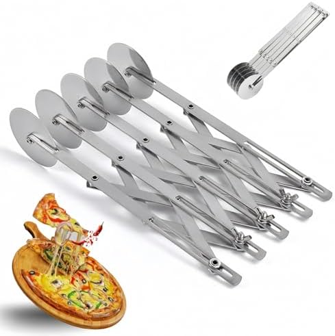 9.7 Inch Pastry Cutter, Multi Wheel Dough Cutter Pizza Wheel - Expandable Roller Cutter, Even Pasta Ravioli Brownie Slicer - Stainless Steel