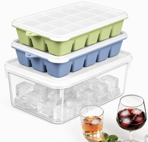 Ice Cube Tray with Lid and Bin, Silicone Ice Trays for Freezer