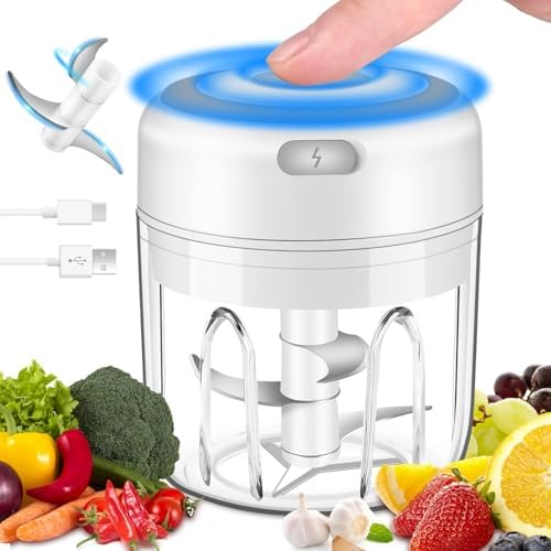 Electric Mini Vegetable Chopper, Powerful Rechargeable Veggie Chopper, Cordless Garlic Grinder Masher Onion Chopper, Blender to Vegetable, Wireless Food Processor for Ginger, Chili, Fruit, Meat, Salad