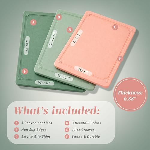 COOK WITH COLOR Extra Large Cutting Board Set, Jumbo-Sized Boards with Rubber Border for Enhanced Cooking Experience, 3-Piece, Dark Sage/Pink