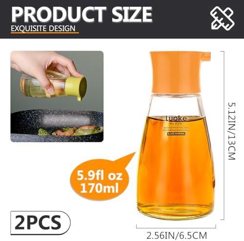 2Pcs Soy Sauce Container Dispenser Leakproof Vinegar Dispenser Glass Cruet Bottles Clear Oil Dispensing Bottles Seasoning Bottle with Lid for Olive Oil,Soy Sauce,Syrup (Green&Orange)