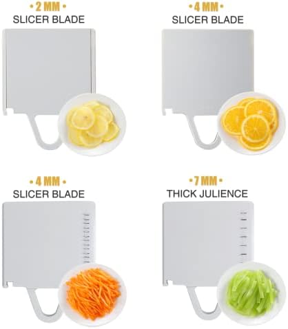 Mandoline Slicer for Kitchen and Vegetable chopper, Adjustable Thickness Safe Julienne & Slicer food, Veggie Slicer for Fruit/Potato/Cucumber/Onion/Meat Cutter with Container