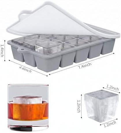 Silicone Ice Cube Tray 2 Pack - EASY RELEASE ice cube tray with lid, BPA Free Ice Cubes Trays for Freezer,ice cube mold for Cocktail,Whiskey (Grey)