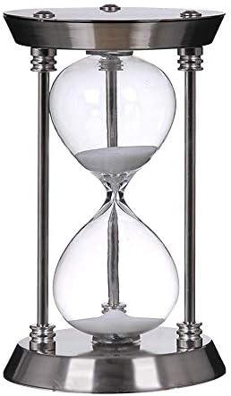 60 Minute Metal Hourglass Decorative White Sand Timer, Silver